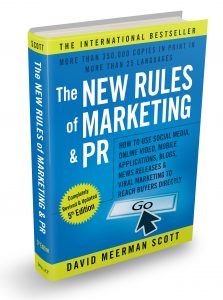 A 3D image of the book The new rules of marketing and PR by David Meerman Scott