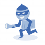 cartoon of a burglar with a torch and book under his arm