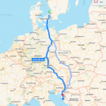 map showing route from Denmark to Croatia