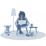 cartoon of seated man at a laptop