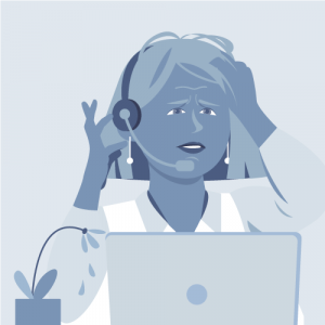 Woman in headset in front of a laptop
