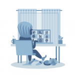 Women at desk on a video conference call